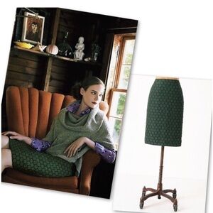 Maeve Anthropologie Green Polka Dot Pencil Skirt Size 2